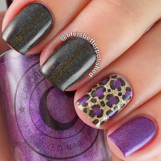 Fall Nail Art Purple Leopard Print
