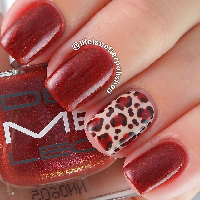 Fall Nail Art Red Leopard Print Nails 