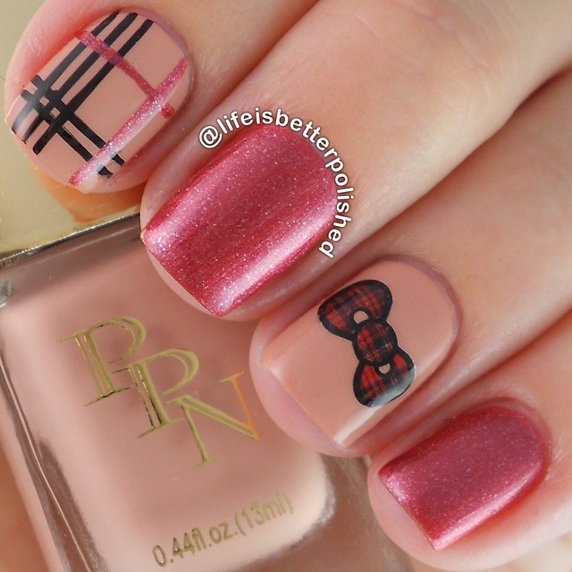 Fall Nail Art Plaid Bow Nails