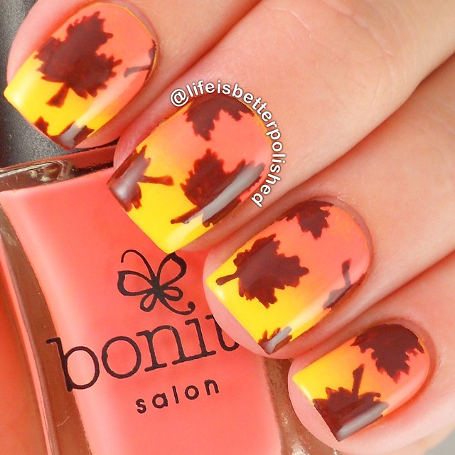 fall nail art gradient leaf nails