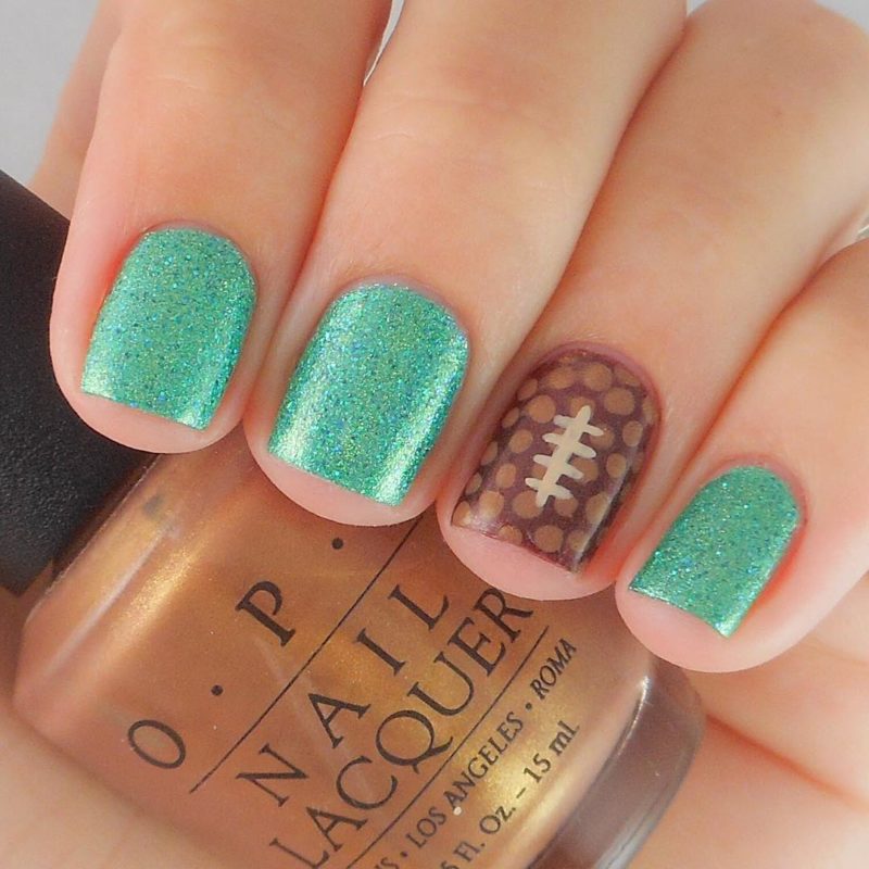 fall nail art football accent nail green nails