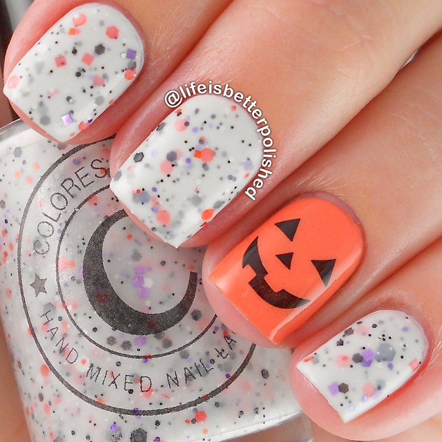 halloween nail art jack o lantern nails 